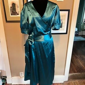 Kiyonna Teal Satin Wrap Dress